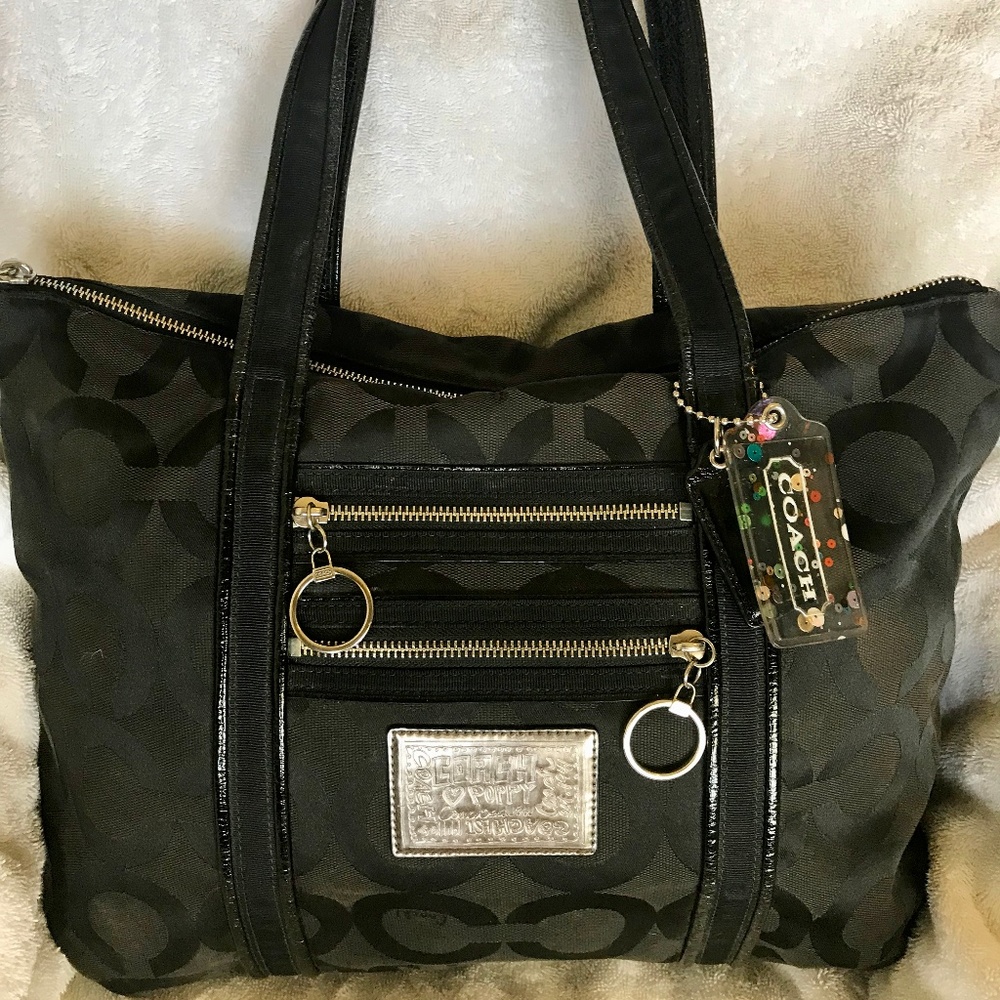 COACH Poppy Large OP ART GLAM Black Signature Tote
